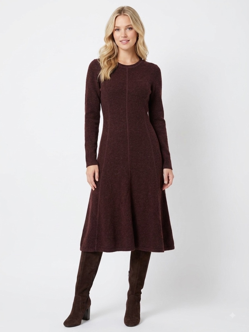 Peruvian Connection Emma Dress Alpaca Burgundy Cordovan A-Line Long Sleeve M